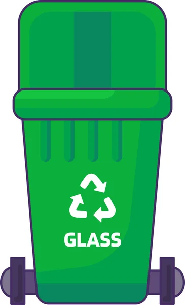 使用済み家庭用ガラス廃棄物を保管 リサイクル 分別するための蓋付き輸送コンテナを開きました 空のゴミ箱は ガラスボトルやシャードのリサイクルサインでできます シンプルな漫画のアウトラインベクトル — ストックベクタ