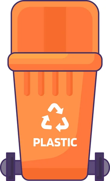使用済み家庭用プラスチック廃棄物を保管 リサイクル 分別するための蓋付き輸送コンテナをオープンしました ペットボトル缶やゴミのゴミ箱を空にします シンプルな漫画のアウトラインベクトル — ストックベクタ
