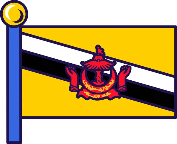 Brunei Drapeau Pays Asiatique Sur Mât Drapeau Pour Enregistrement Événement — Image vectorielle