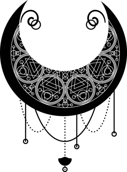 Lua Negra Símbolo Crescente Com Ornamento Decorativo Símbolo Místico Estilo —  Vetores de Stock