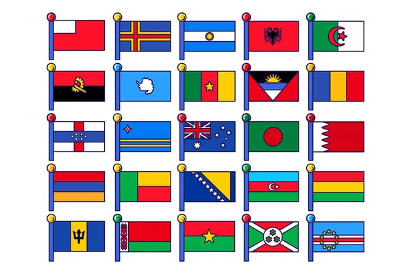 País Bandera Nacional Icono Colección Conjunto Vector Camerún Burundi Bosnia — Vector de stock
