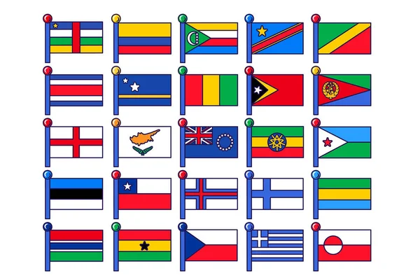 Country Flag Flagpole Collection Set Vector Greenland Greece Ghana Gabon — Stock Vector