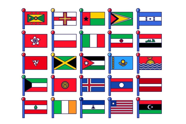 Vlag Verschillende Land Pictogram Collectie Set Vector Libië Liberia Latvia — Stockvector