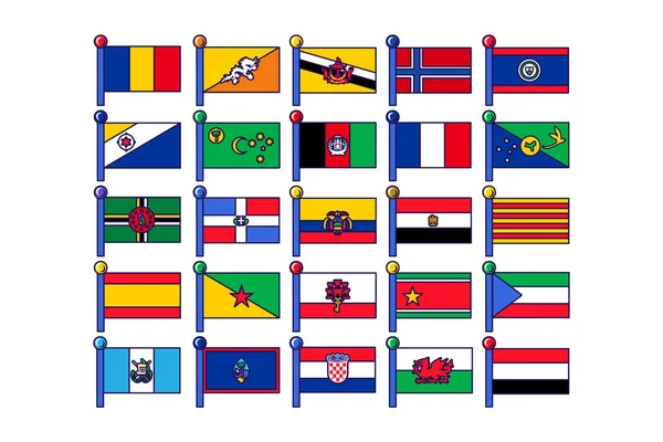 Bandeiras Diferentes Mastro Bandeira Registro Evento Solene Encontrando Hóspedes Estrangeiros — Vetor de Stock