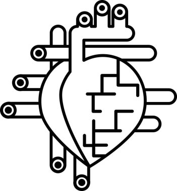 Damarları ve damarları olan insan kalbi. İnsan organının sağlıklı vücuda kan pompalayan çizgili doğrusal simge cihazı. Sağlıklı bir hayat sürüyor. Beyaz sırtında izole edilmiş basit siyah beyaz vektör