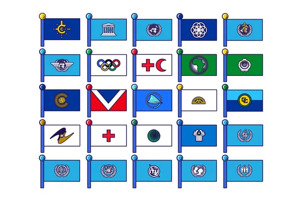 Различные Флаги Флагштоке Регистрации Торжественного Мероприятия Встречи Иностранных Гостей Флаги — стоковый вектор