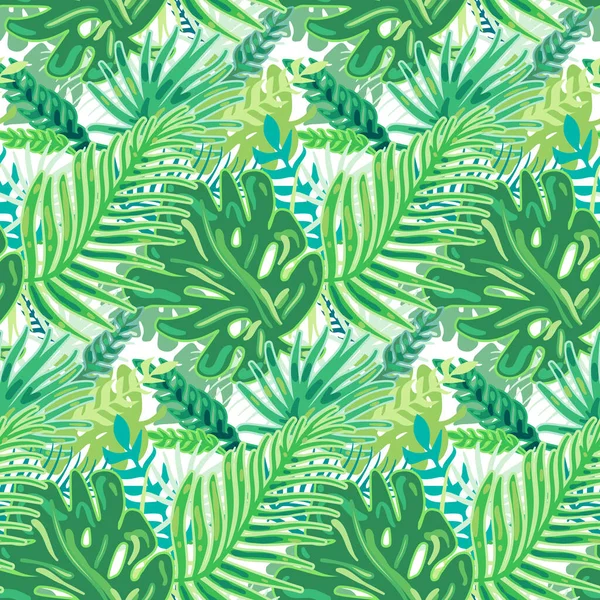 Plantes Vertes Tropicales Motif Sans Couture Avec Feuilles Palmier Dattier — Image vectorielle