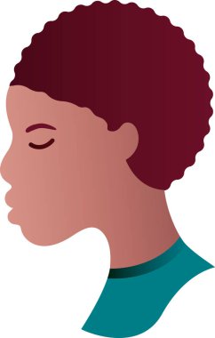 Gözleri kapalı Afrikalı Amerikalı çocuk yüzü profili. Geleneksel kısa saçlı, kıvırcık saçlı genç Afrikalı. Koyu tenli bir çocuk Avatar 'ı. Portre. Vektör beyaz sırtında izole edildi