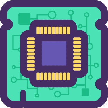 Bilgisayar mikroçip işlemcisi. Elektronik cihazların ve ekipmanların imha ve geri dönüşümü. Felçte düz simge, bilgi grafiği tasarımı için element. Beyaz sırtında izole edilmiş basit çizgi çizgi çizgi çizim vektörü
