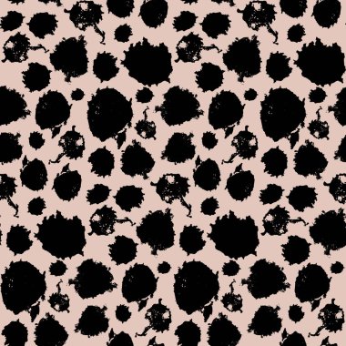 Siyah benekli, beneksiz vahşi hayvan lekeleri ve kamuflaj renginde vahşi hayvan derisinin üzerindeki noktalar. Kumaş, örtü ve ambalaj için süs. Basit soyut minimalist vektör