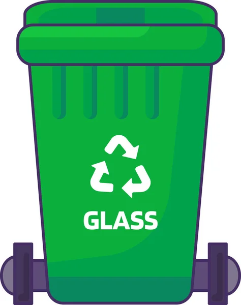 使用済み家庭用ガラス廃棄物を保管 リサイクル 分別するための蓋付き輸送容器を閉じます 空のゴミ箱を閉じて ごみ箱を埋め込むことができます シンプルな漫画のアウトラインベクトル — ストックベクタ