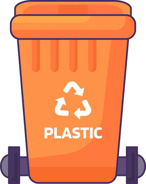 使用済み家庭用プラスチック廃棄物を保管 リサイクル 分別するための蓋付き輸送コンテナを閉じます 空のゴミ箱を閉じて ごみ箱を埋め込むことができます シンプルな漫画のアウトラインベクトル — ストックベクタ
