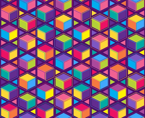 Geometric Cube Disco Seamless Pattern 80S Style Ornament Printing Fabric — Stock Vector