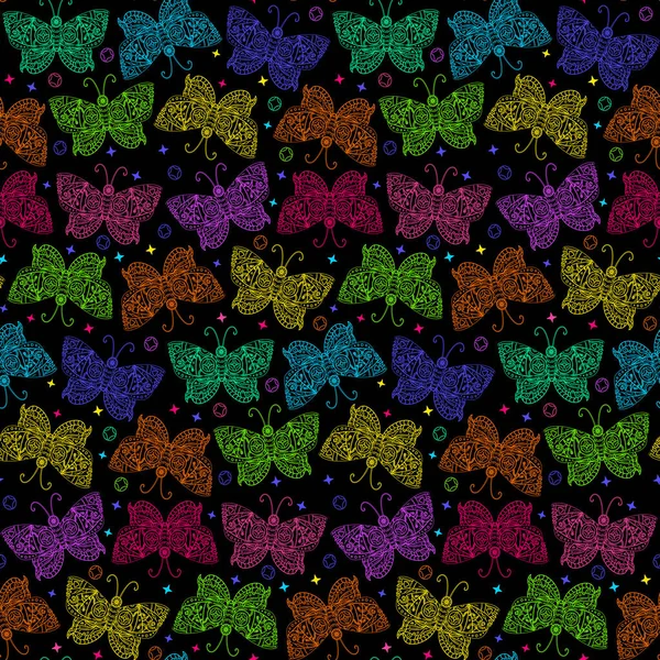 Néon Papillon Steampunk Motif Sans Couture Avec Des Papillons Tropicaux — Image vectorielle