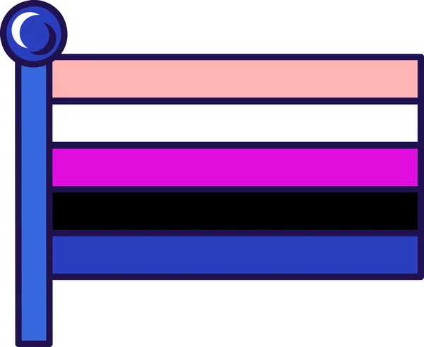 旗スタッフに対するジェンダー フルード プライドの旗 性的グループ間の伝統的で進歩的な非伝統的な性的関係 白い背景に隔離されたカラーストロークベクトル — ストックベクタ