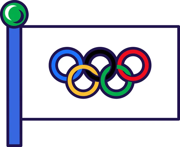 奥运会会旗委员会关于旗杆的庄严活动 旗杆上挂着奥运会会旗 在白色背景上孤立的彩色矢量 — 图库矢量图片