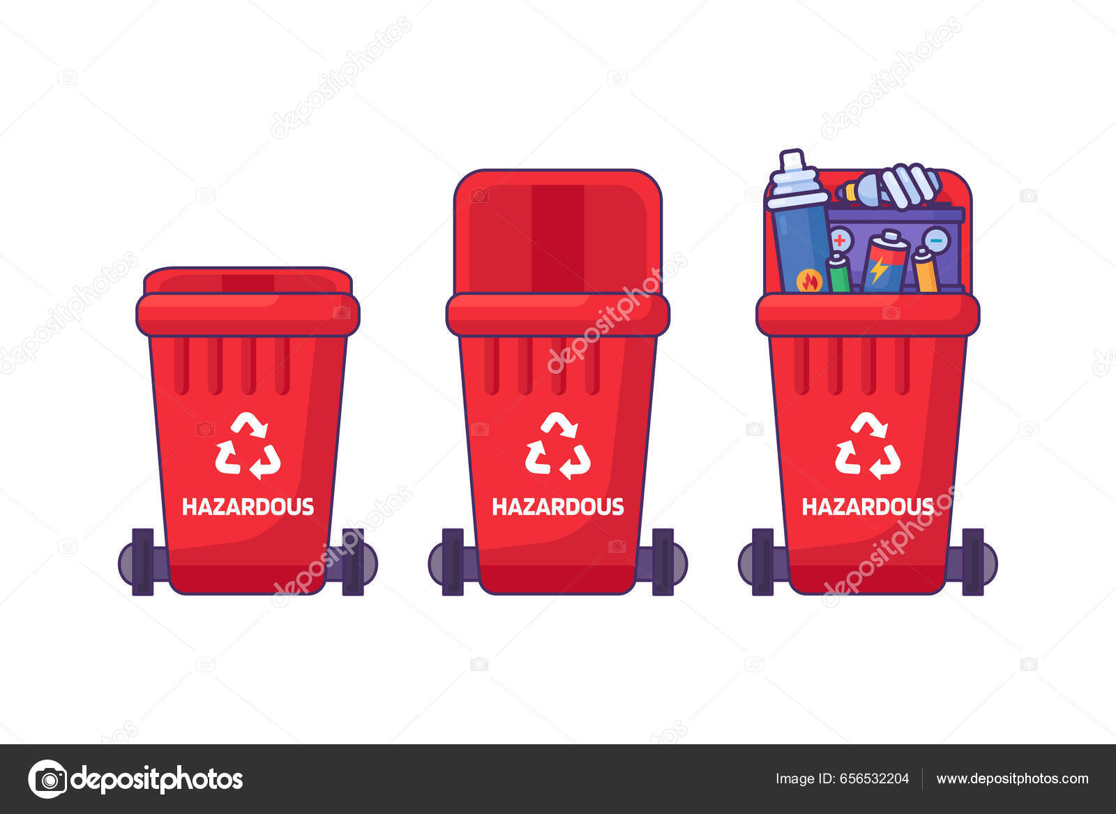 Conjunto Contenedores Con Tapa Para Almacenar Reciclar Clasificar Residuos Peligrosos Vector de stock 656532204 de barsrsind