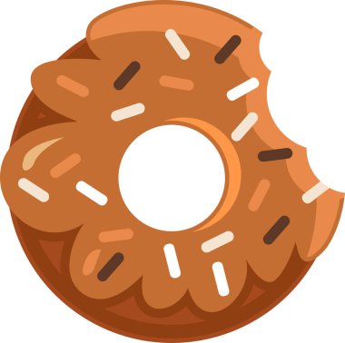 Isırılmış karamelli çörek ve dolgu malzemesi. Sabah kahvaltısı için yüksek kalorili tatlı yemek. Beyaz arkaplanda izole edilmiş basit renkli düz vektör simgesi