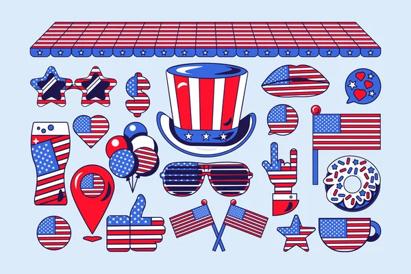 Temmuz Amerika Nın Bağımsızlık Günü Nün Özellikleri Balonlar Içki Bardağı — Stok Vektör