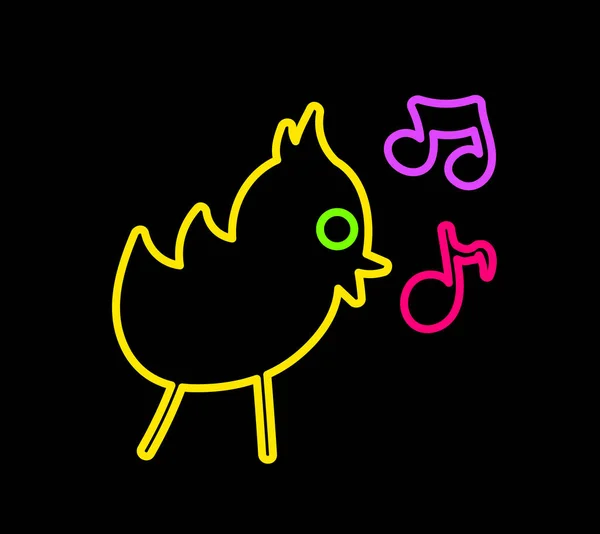 Deklarativer Handgezeichneter Singvogel Kanarienvogel Mit Neonfarbenen Filzstiften Auf Dunkelschwarzem Hintergrund — Stockvektor