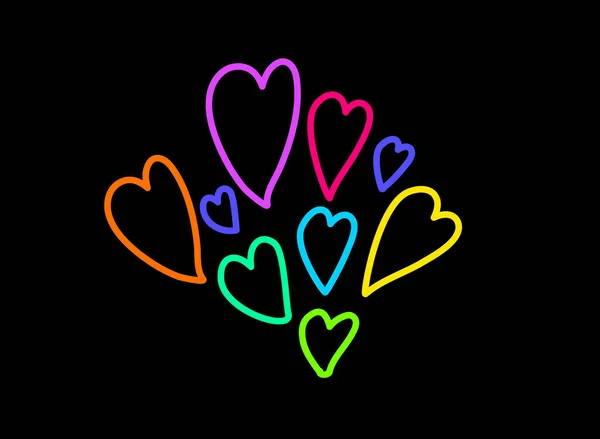Deklarative Handgezeichnete Girlanden Von Herzen Fliegen Mit Neonfarbenen Filzstiften Auf — Stockvektor