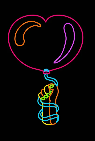 Deklarativer Handgezeichneter Herzförmiger Ballon Der Hand Mit Neonfarbenen Filzstiften Auf — Stockvektor
