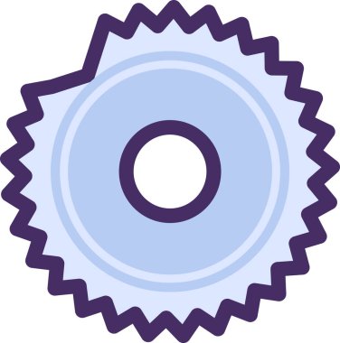 Paslı dairesel testere bıçağı. Marangozluk atölyesinde üretim atığı. Felçte düz simge, bilgi grafiği tasarımı için element. Beyaz arkaplanda izole edilmiş basit çizgi film ana hatları vektörü