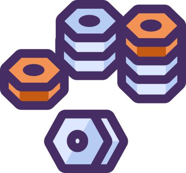 Paslı fındıklar ve bağlayıcılar. Metal endüstriyel atıkların imhası. Felçte düz simge, bilgi grafiği tasarımı için element. Beyaz arkaplanda izole edilmiş basit çizgi film ana hatları vektörü