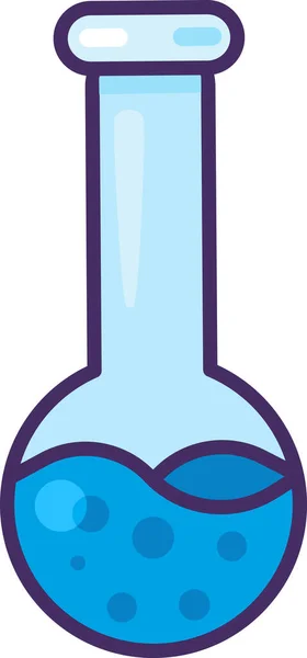 玻璃瓶图标长脖子 内装蓝色化学液体的球状容器 在化学领域进行实验和分析 在白色背景下孤立的简单卡通轮廓矢量 — 图库矢量图片