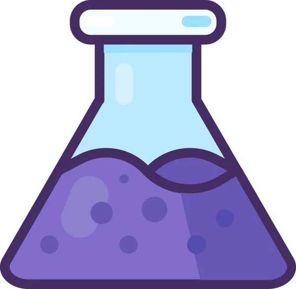 玻璃实验室瓶图标 内装紫罗兰化学液体的实验锥形容器 在化学领域进行实验和分析 在白色背景下孤立的简单卡通轮廓矢量 — 图库矢量图片