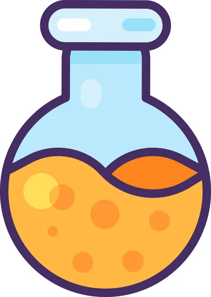 玻璃球瓶 带黄色化学液体的实验球体容器 在化学领域进行实验和分析 在白色背景下孤立的简单卡通轮廓矢量 — 图库矢量图片
