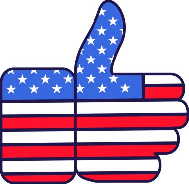 El hareketi ve bayram havası gibi. Kutlama öğesi, 4 Temmuz Amerikan Bağımsızlık Günü 'nün özellikleri. Amerikan bayrağının ulusal renklerinde çizgi film vektör simgesi beyaz arkaplanda izole edildi