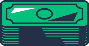 Yeni basılmış Amerikan doları banknotları düzgünce istiflenmiş. Lüks zenginlik ve refahın sembolü. Nakit, ciro, finans bankası. Beyaz arkaplanda izole edilmiş basit çizgi film ana hatları vektörü