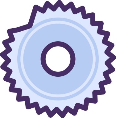 Paslı dairesel testere bıçağı. Marangozluk atölyesinde üretim atığı. Felçte düz simge, bilgi grafiği tasarımı için element. Beyaz arkaplanda izole edilmiş basit çizgi film ana hatları vektörü