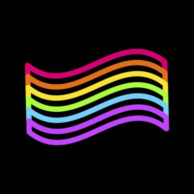 Siyah arka planda parlak keçeli kalemlerle gökkuşağı bayrağı sallıyor. Kart veya davetiye tasarımı için LGBT parti simgesi. Aydınlanmış vektör sembolü siyah arkaplanda izole edildi