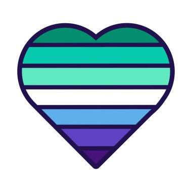 Ally Pride 'ın kalp şeklinde bayrağı. Cinsiyet grupları arasında geleneksel ve ilerici alışılmadık cinsel ilişkiler. Beyaz arkaplanda izole edilmiş renk vuruşu vektörü simgesi