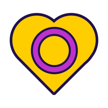 Intersex Pride 'ın kalp şeklinde bayrağı. Cinsiyet grupları arasında geleneksel ve ilerici alışılmadık cinsel ilişkiler. Beyaz arkaplanda izole edilmiş renk vuruşu vektörü simgesi