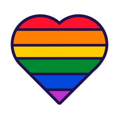 Geleneksel Gay Gururu 'nun kalp şeklinde bayrağı. Cinsiyet grupları arasında geleneksel ve ilerici alışılmadık cinsel ilişkiler. Beyaz arkaplanda izole edilmiş renk vuruşu vektörü simgesi