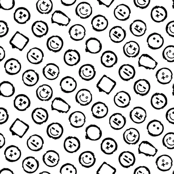 Patrón Sin Costura Descuidado Abstracto Con Expresiones Faciales Emoji Burbujas — Vector de stock