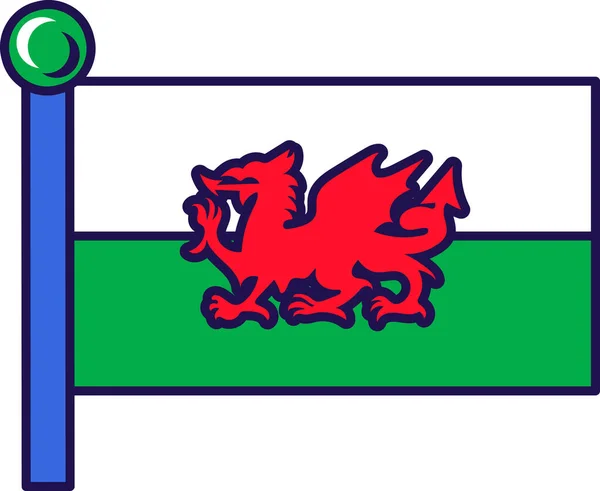 Державний Прапор Уельсу Флагштоку Уельський Червоний Дракон Зосередився Горизонтальному Біколірі — стоковий вектор