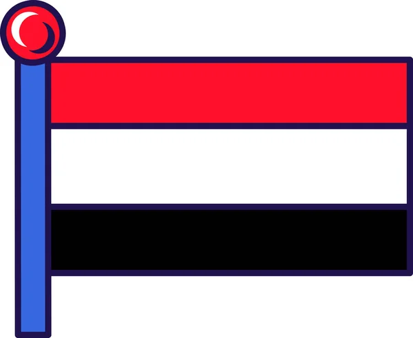 Єменський Національний Прапор Флагпольному Векторі Горизонтальний Триколор Червоних Білих Чорних — стоковий вектор