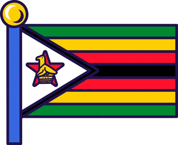 Bayrak Direği Vektöründe Zimbabwe Cumhuriyeti Bayrağı Yatay Çizgiler Yeşil Sarı — Stok Vektör