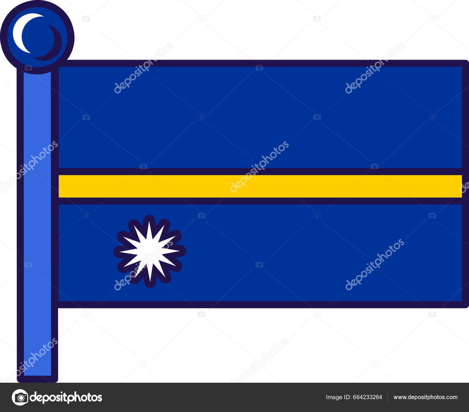 Bandeira Nacional País Nauru Vetor Flagpole Campo Azul Com Listra