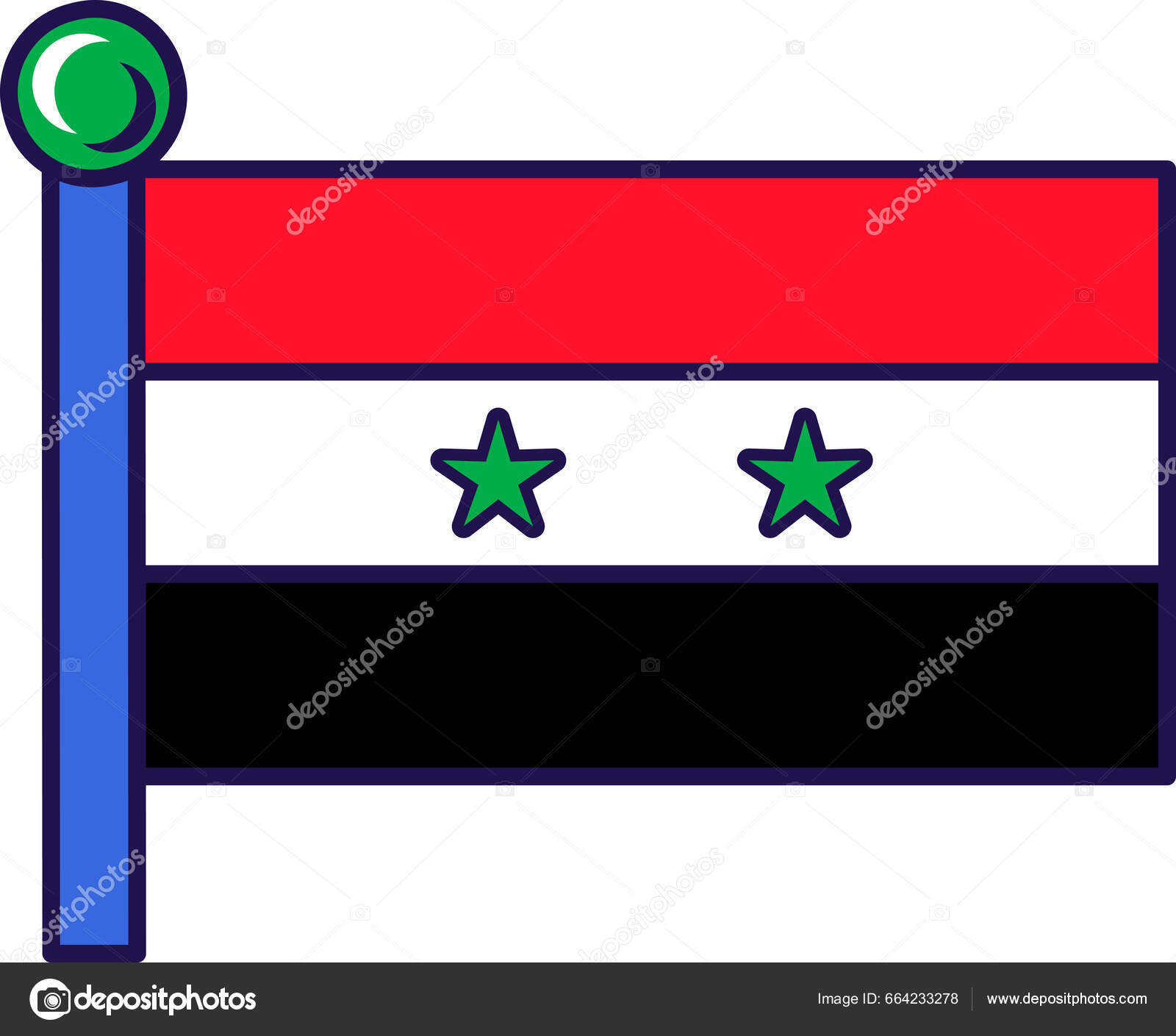 Syria Country National Flag Flagpole Vector Horizontal Tricolor