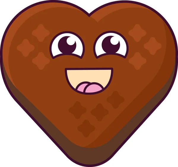 Zoet Hartvormig Chocolade Snoep Lachend Karakter Vrolijke Mascotte Van Kinderen — Stockvector