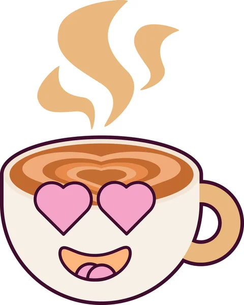 Copo Cerâmica Caráter Sorridente Com Café Latte Espuma Padrão Superfície — Vetor de Stock