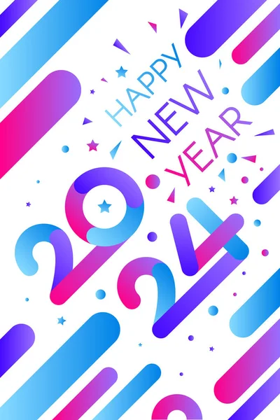 Вертикальный Плакат Happy 2024 New Year Праздничный Вечер Сине Розовом — стоковый вектор