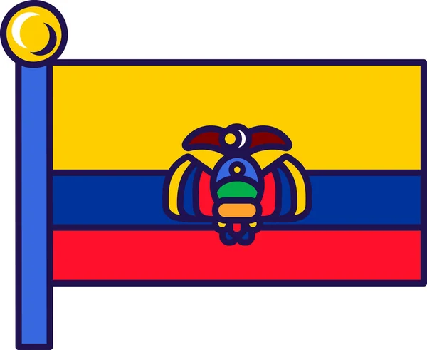 Ecuador Country Nation Flag Flagpole Vector Horizontal Tricolor Yellow Blue — Stock Vector