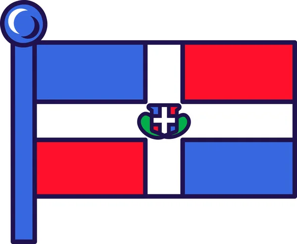 Flagge Der Dominikanischen Republik Auf Fahnenmast Weißes Kreuz Mit Nationalwappen — Stockvektor