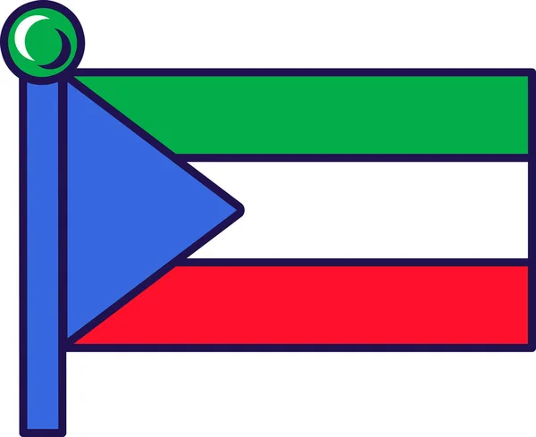 旗杆矢量上的赤道几内亚共和国国旗 水平三色旗 白色和红色 带有蓝色等腰三角形 国徽在符号平面卡通画中心 — 图库矢量图片